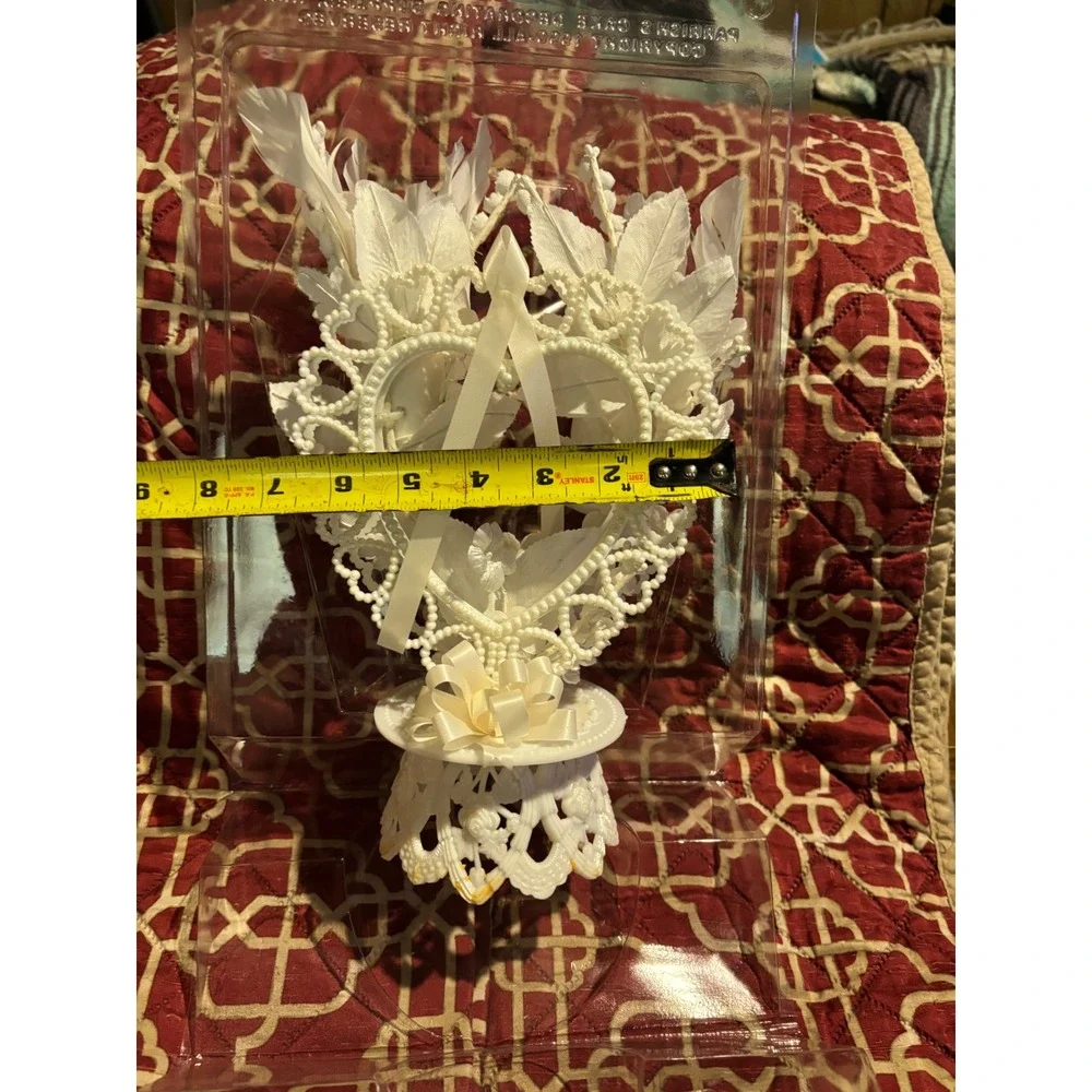Vintage Parrish & Hennessey Wedding Cake Topper White Doves Heart Pearls 11in